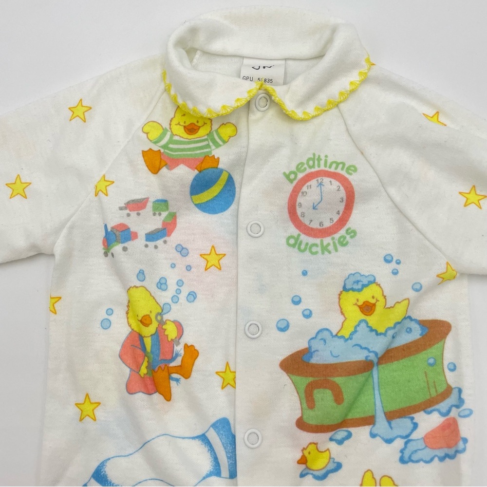 Vintage 80s‎ Baby One Piece Footie Pajamas Ducks Cartoon Boy Girl Unisex Medium